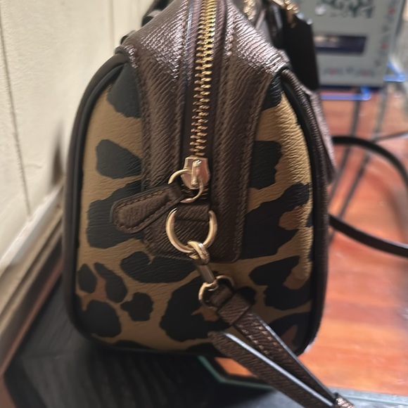 Coach dark brown monogram and leopard trim side Bennet tote or crossbody - Picture 3 of 12
